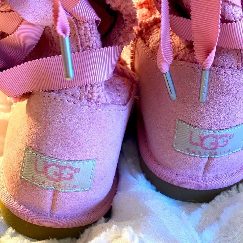 Pink Heirloom Lace Up Grosgrain Trim Boots pink 7 1/2